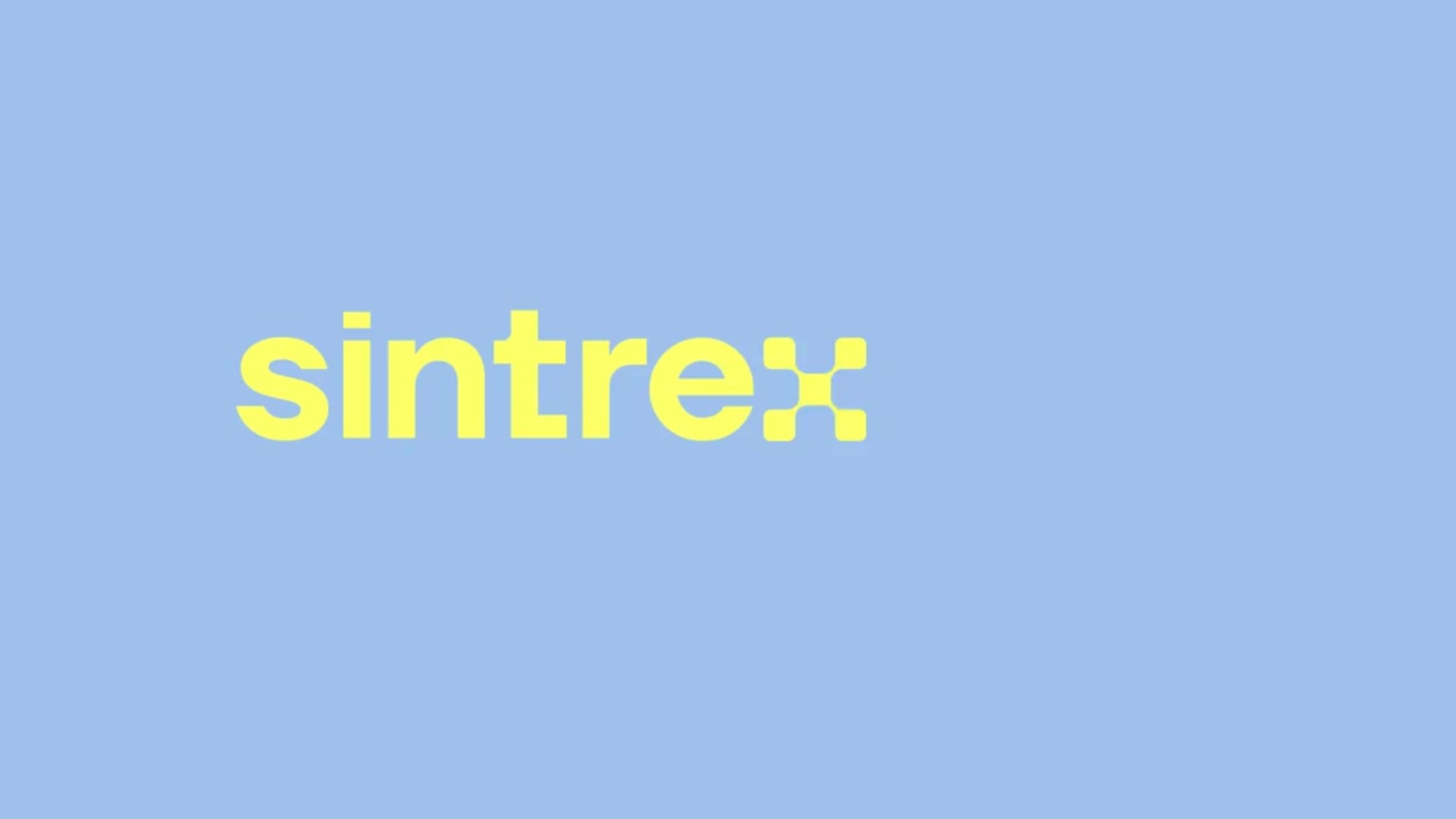 Sintrex logotype on a blue background